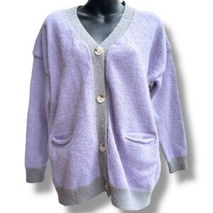 Rouje Renksy Cardigan Lavender Gray Eclectic Grandpa Fuzzy Oversized Cozy | Sz S